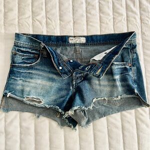 Free People Distressed Denim Shorts - Blue